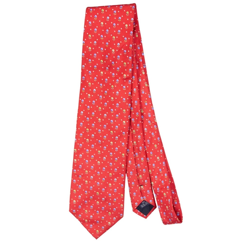 Burberry London Mens Red Flower Floral Neck Tie 100% Silk‎ Italy